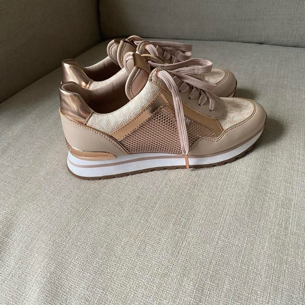 Michael Kors Women’s Blush Rose Gold Wedge Sneakers - Picture 3 of 5